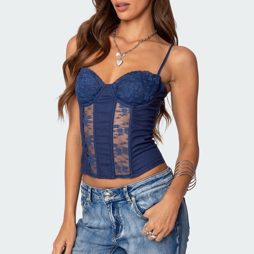 Edikted Avena Linen Look Lacey Corset S NWT